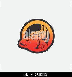 Pesce testa di serpente Channa, Predator Fish, disegno subacqueo animale, logo, e illustrazione Illustrazione Vettoriale