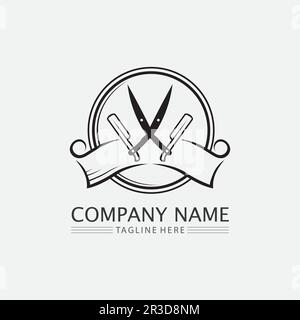 Logo vintage del barbershop e emblemi di design etichette, badge, loghi, illustrazione di sfondo Illustrazione Vettoriale