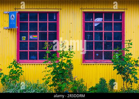 Esterno colorato di un edificio sull'Isola di Granville in Vancouver Canada Foto Stock