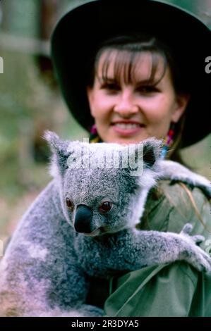 Ragazza che tiene Koala, nuovo Galles del Sud, Australia Foto Stock