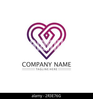 Logo del cuore e bellezza Love Vector icona disegno illustrazione modello simbolo Illustrazione Vettoriale