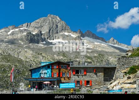 Ingresso alla grotta di ghiaccio nel ghiacciaio del Rodano, Passo Furka, Belvédère, Obergoms, Vallese, Svizzera Foto Stock