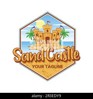 Logo di sabbia castello su sfondo bianco Illustrazione Vettoriale