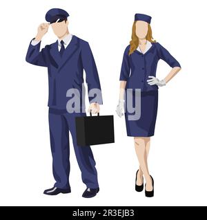 Pilota e controllo in uniforme su fondo bianco - Vector Foto Stock