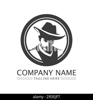 cowboy hat logo immagini icona vettore e modello di disegno Illustrazione Vettoriale