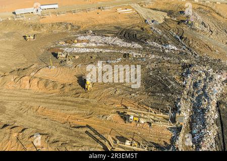 Vista aerea di discarica rifiuti municipali impianto di rifiuti, Pennsylvania, Stati Uniti Foto Stock