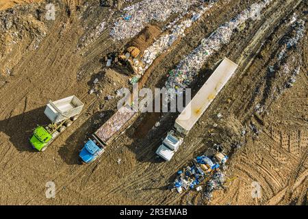 Vista aerea di discarica rifiuti municipali impianto di rifiuti, Pennsylvania, Stati Uniti Foto Stock
