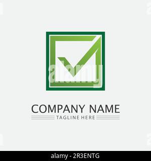 Vettore o icona del logo del segno di spunta dell'elenco di controllo. Segno di spunta nell'illustrazione di colore verde. Accettare il simbolo di okey per il progetto di approvazione o di cheklist Illustrazione Vettoriale