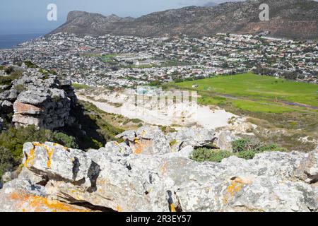 Fish Hoek quartiere residenziale vista dalla cima della grotta di Peerâ Foto Stock