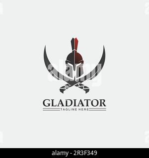 Casco Spartan, modello logo gladiator icona disegno vettore, icona testa di guerrieri, soldato Illustrazione Vettoriale