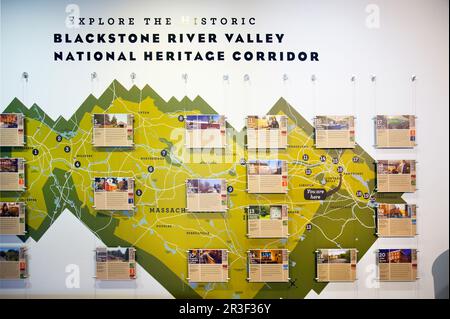 Blackstone River Valley National Heritage mappe e informazioni a Northbridge, Massachusetts Foto Stock