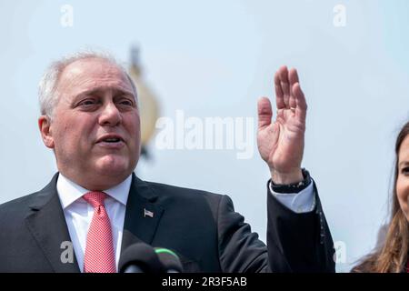 Washington, Stati Uniti. 23rd maggio, 2022. Steve Scalise, R-LA, parla a una conferenza stampa con i medici della GOP Caucus su fentanil al di fuori degli Stati Uniti Campidoglio a Washington, DC martedì 23 maggio 2023. Foto di Bonnie Cash/UPI. Credit: UPI/Alamy Live News Foto Stock