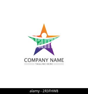 Persone icona e logo stella gruppo di lavoro Vector disegno di illustrazione Illustrazione Vettoriale