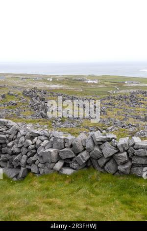 Vista dalla cima di Dun Aengus, un forte collinare sull'isola di Inishmore in Irlanda. Foto Stock