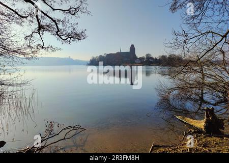 Domsee con la Cattedrale di Ratzeburg, Baek, Parco Naturale dei Laghi di Lauenburg, Germania, Europa Foto Stock