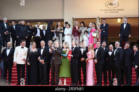 23 maggio 2023, Cannes, Costa Azzurra, Francia: Jason Schwartzman, Jeffrey Wright, Rupert Friend, Rita Wilson, Tom Hanks, Bryan Cranston, Maya Hawke, Wes Anderson, Adrien Brody, Scarlett Johansson, Matt Dillon, Steve Carell, Steve Park, Jake Ryan e Hope Davis partecipano alla proiezione di 'Asteroid City' durante il 76th° Festival annuale di Cannes al Palais des Festivals il 22 maggio 2023 a Cannes, Francia (Credit Image: © Mickael Chavet/ZUMA Press Wire) SOLO PER USO EDITORIALE! Non per USO commerciale! Foto Stock