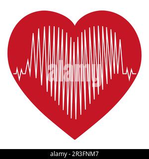 Cuore rosso con impulso bianco su sfondo chiaro - vettore Foto Stock