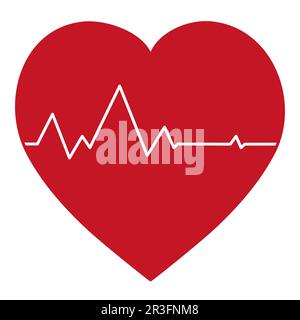 Cuore rosso con impulso bianco su sfondo chiaro - vettore Foto Stock