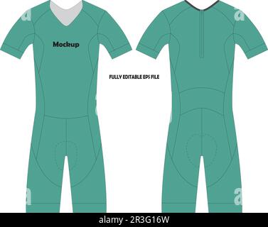 Ciclismo Triathlon a manica lunga tuta pelle Mock up Illustrazione Vettoriale