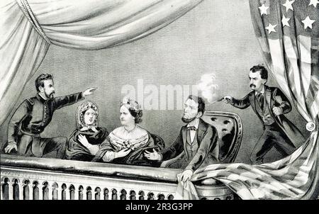 L'assassinio del presidente Lincoln al Ford's Theatre, Washington, D.C., 14 aprile 1865 Foto Stock