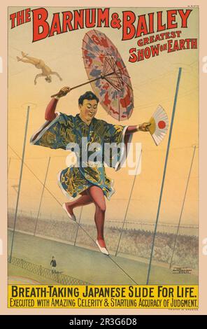 Poster del circo Barnum & Bailey vintage che mostra una corda stretta giapponese, circa 1898. Foto Stock