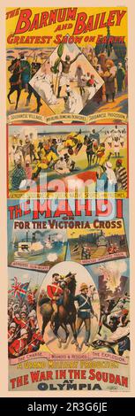 Poster del circo Barnum & Bailey vintage del Mahdi, una grande produzione militare. Foto Stock