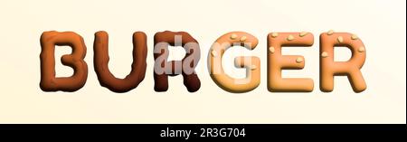 Text BURGER stilizzato come hamburger. Design elegante per un marchio, etichetta o pubblicità - immagine 3D Foto Stock