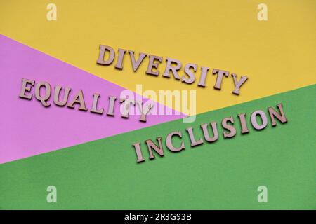 MESSAGGIO DIVERSITÀ INCLUSIONE UGUAGLIANZA. Parole motivazionali Quotes concetto. Sfondo colorato. Concetto creativo minimalista. IDE Foto Stock