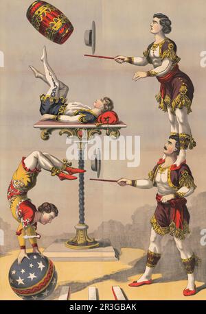 Stampa grafica vintage di un atto acrobatico. Foto Stock