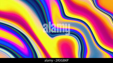 Giallo blu magenta vernice liquida griny retro sfondo astratto colore flusso vibrante curva forma d'onda Foto Stock