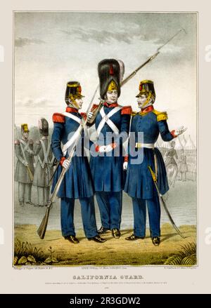 Guardia californiana. Uomini in uniforme durante la guerra messicana, 1846-1848. Foto Stock