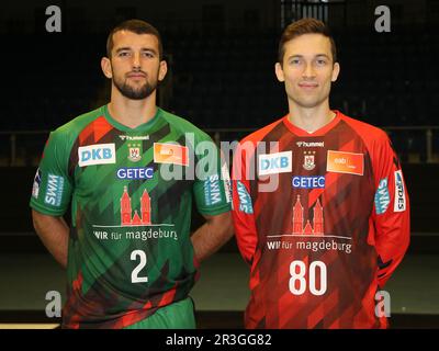 Lucas Meister e Nikola Portner SC Magdeburg LIQUI MOLY HBL Pallamano Bundesliga stagione 2022-23 Foto Stock