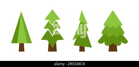 Set 4 pcs astratto verde alberi di natale su sfondo bianco - Vector Foto Stock