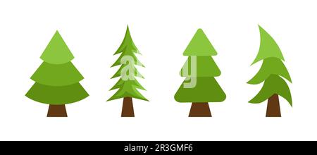 Set 4 pcs astratto verde alberi di natale su sfondo bianco - Vector Foto Stock