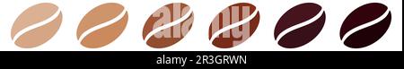 Scala di intensità del caffè, chicchi di colore diverso per mostrare l'intensità o la tostatura Illustrazione Vettoriale