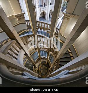 Municipio nuovo, vista interna, scala a chiocciola, Hannover, bassa Sassonia, Germania, Europa Foto Stock