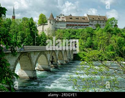 Viadotto e Castello di Laufen, Laufen-Uhwiesen am Rheinfall, Canton Zurigo, Svizzera Foto Stock