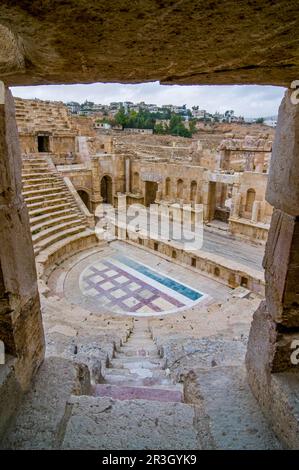 Rovine storiche di Jerash, teatro, Giordania Foto Stock