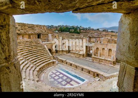 Rovine storiche di Jerash, teatro, Giordania Foto Stock