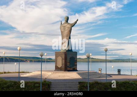 Statua di San Nicola, città siberiana di Anadyr, provincia di Chukotka, Estremo Oriente russo Foto Stock