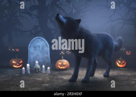 Illustrazione artistica 3D di una scena halloween Foto Stock