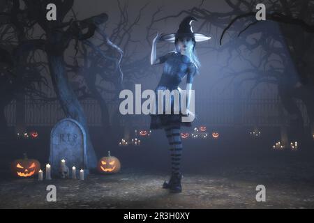 Illustrazione artistica 3D di una scena halloween Foto Stock