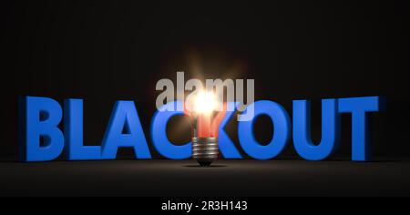 Lampadina di illuminazione di fronte al testo blackout - 3D Illustrazione Foto Stock