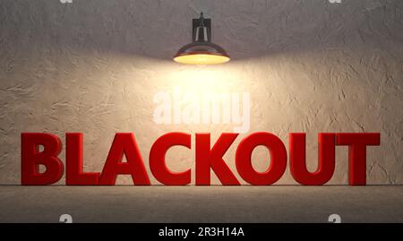 Lampadina di illuminazione di fronte al testo blackout - 3D Illustrazione Foto Stock
