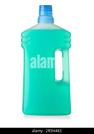 Bottiglia di plastica blu con tappo isolato su sfondo bianco per detersivo liquido per bucato o detergente Foto Stock