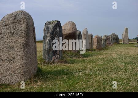 Nave impostazione, Ales Stenar, Kaseberga, Skane, Svezia meridionale Foto Stock