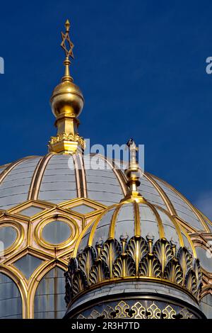 Cupola di Tambour ricoperta di costolette dorate, Sinagoga Nuova, Berlino, Germania, Europa Foto Stock