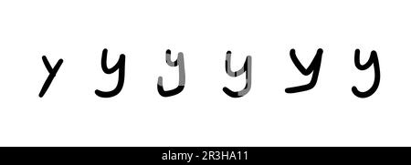 Scrivere il simbolo della lettera dell'alfabeto latino Y nero inglese infantile. Illustrazione vettoriale in stile doodle disegnato a mano isolato su sfondo bianco. Per la carta Illustrazione Vettoriale