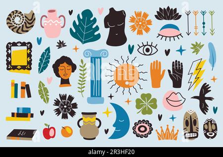 Set di icone di doodle alla moda Illustrazione Vettoriale