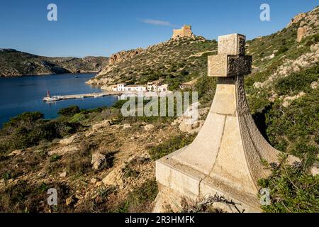 Creu dels Sunyer, Parque nacional marítimo-terre del Archpiélago de Cabrera, Mallorca, Isole Baleari, Spagna. Foto Stock